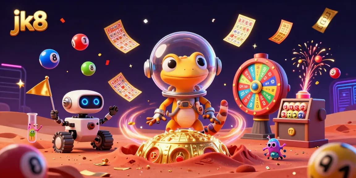 Engage with jk8's vibrant casino scene featuring lottery balls and exciting game elements.