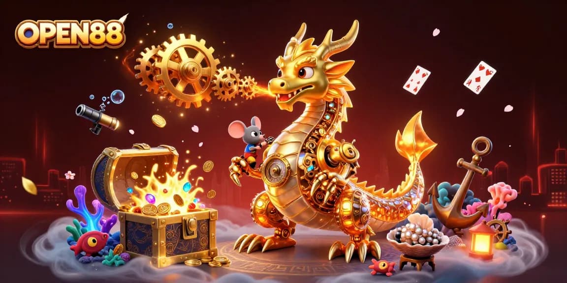 Experience thrilling gameplay at OPEN88 with a golden dragon and magic treasures.