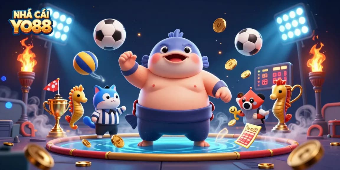Engage in thrilling betting experiences at NHÀ CÁI YO88 with vibrant characters and dynamic casino elements.