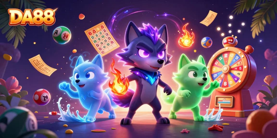 Experience thrilling wins at DA88 with vibrant colors and dynamic lottery elements.