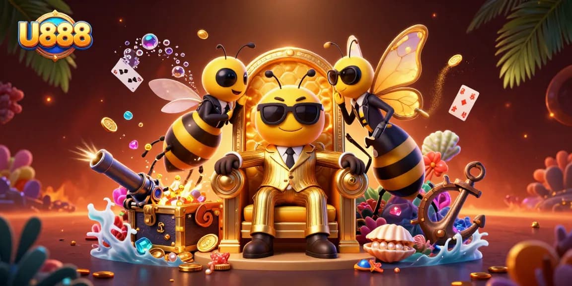 U888 players enjoy animated action within a vibrant casino scene depicting lively gameplay elements.