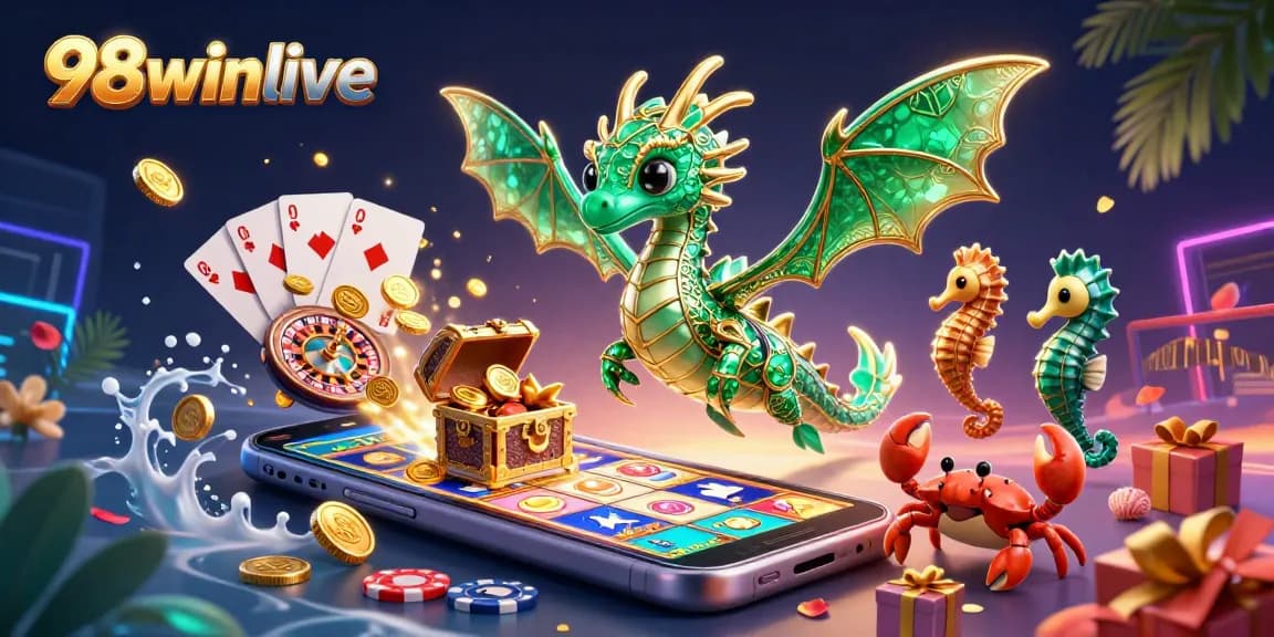 Engage with thrilling slot action at 98winlive, featuring vibrant game graphics and a sea dragon adventure.