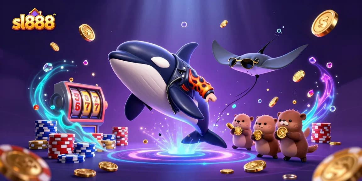 Experience thrilling slot action like sl888 with a vibrant underwater casino scene full of energy.