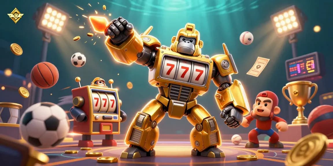 DABET features a thrilling 3D casino experience with vibrant slot machine elements and dynamic sports betting action.