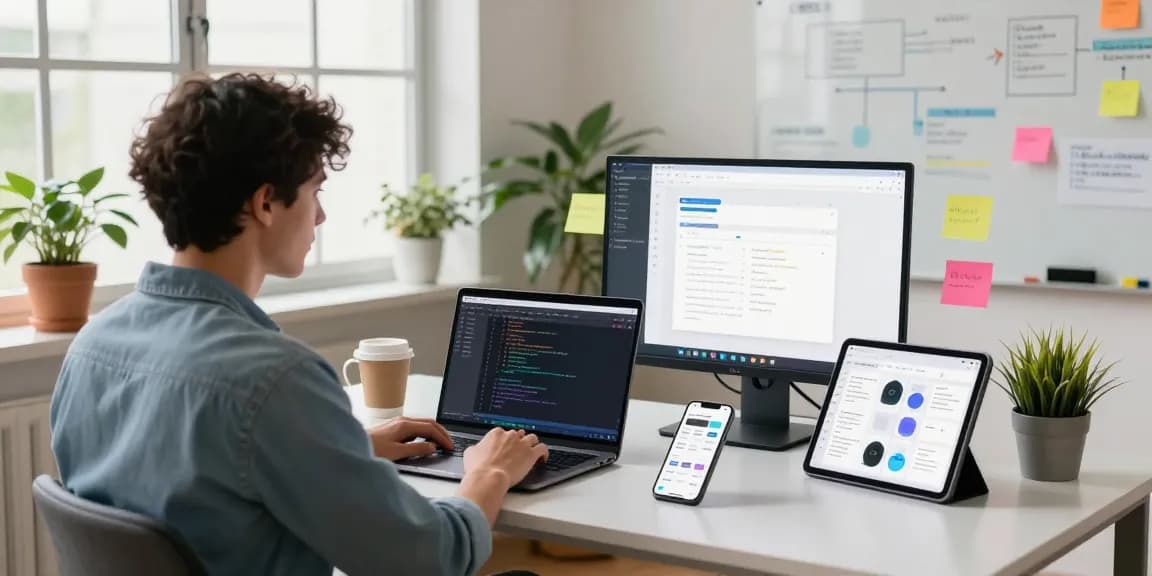 Build internal tools with AI in a modern workspace, showcasing collaboration and creativity.