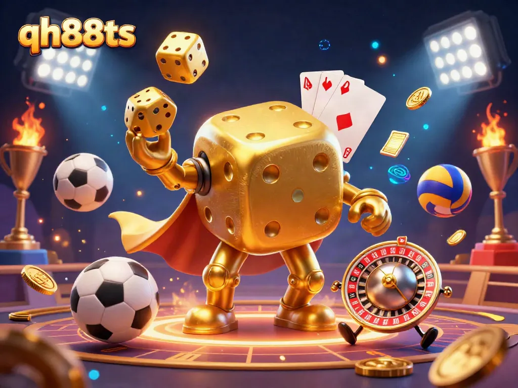 Engage in exhilarating betting with qh88ts as a cartoon dice golem and roulette companion create a lively casino atmosphere.
