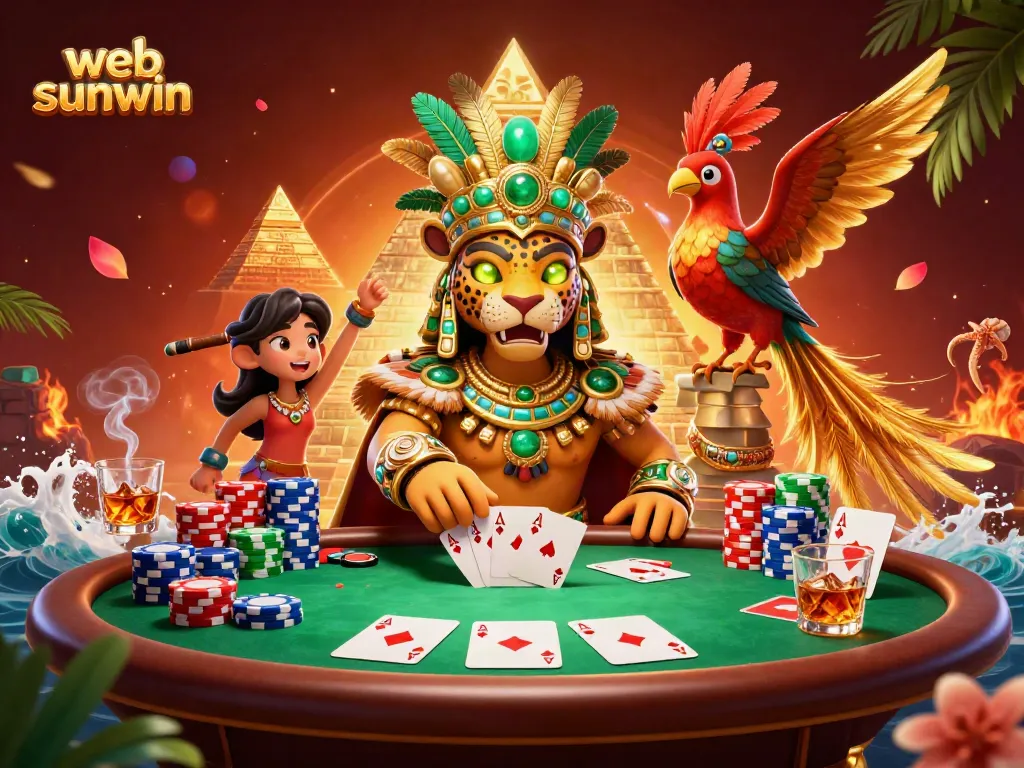 Experience exciting gameplay action at web sunwin with vibrant casino scenes involving poker and colorful chips.