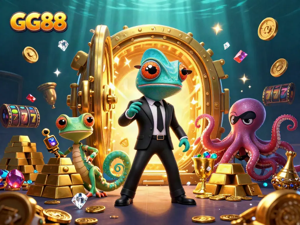Engage with GG88's world of fun as the chameleon agent, gecko Q, and villainous octopus uncover slots and treasures.