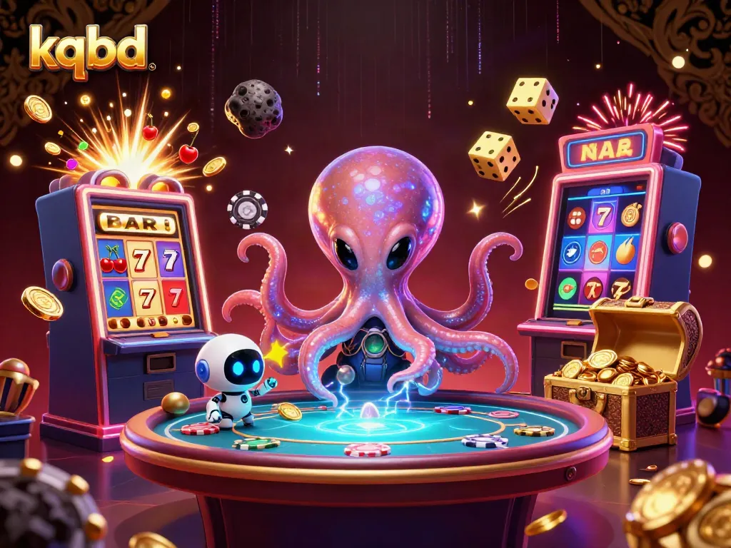 KQBD showcases live scores with immersive alien-themed gaming illustrations.