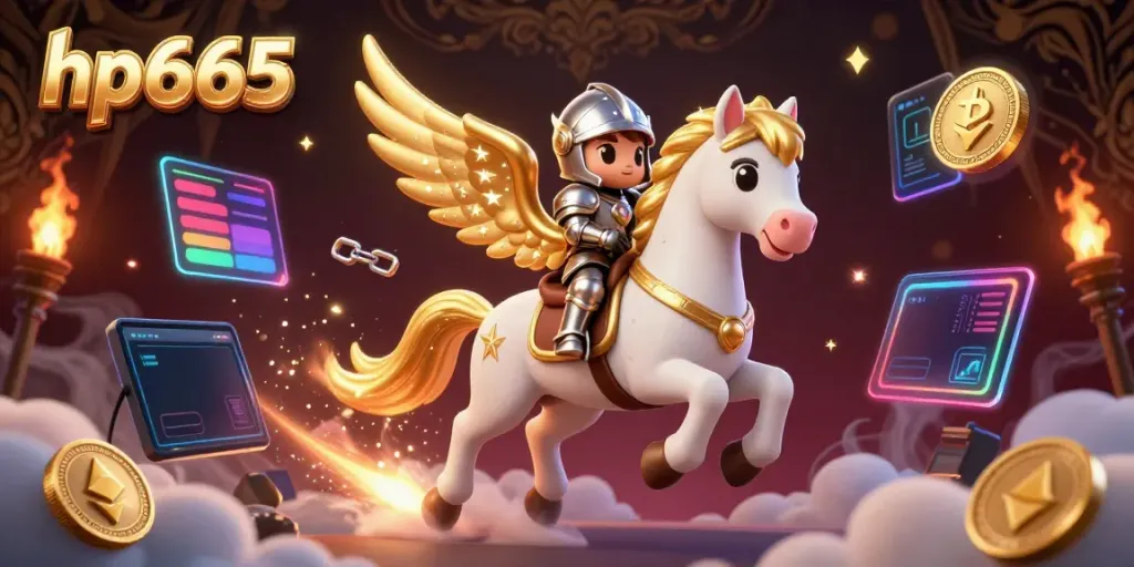 Engage with thrilling hp665 casino gameplay featuring celestial horse and knight amidst crypto elements.