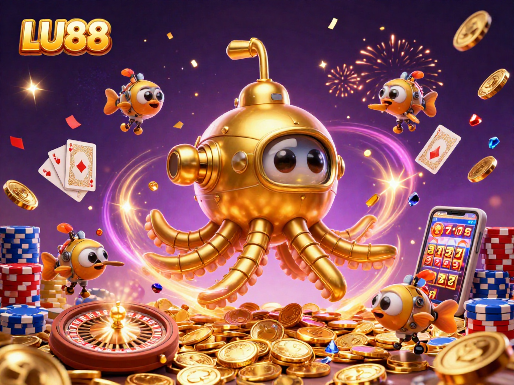 Experience the excitement at LU88 with a vibrant 3D explosion of golden coins, roulette wheels, and lucky sevens!