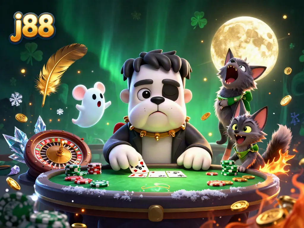 Experience thrilling card deals in a spooky online casino with j88, featuring unique characters and a vibrant atmosphere.