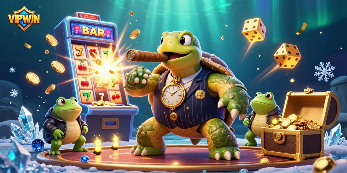 Join the action at VIPWIN, where a 3D cartoon snapping turtle and bullfrog enforcers showcase thrilling casino excitement.