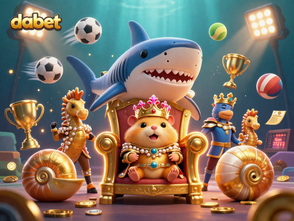 dabet's golden hamster king and seahorse guards amid a vibrant sports betting scene
