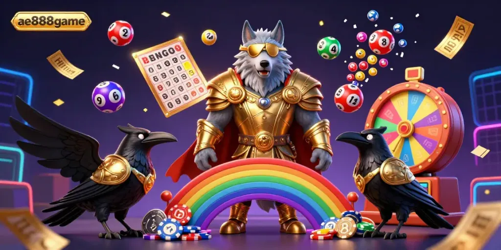 Experience the vibrant world of ae888game with dynamic lottery balls and our Norse wolf characters.