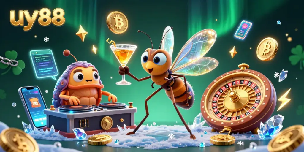 Experience the thrilling uy88 casino atmosphere with unique animated characters and crypto gaming elements.