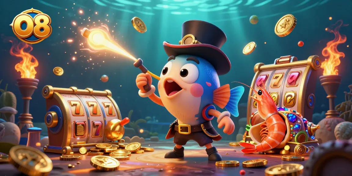 Spin the reels at O8 with cartoon characters attracting golden coins in a vibrant underwater scene.