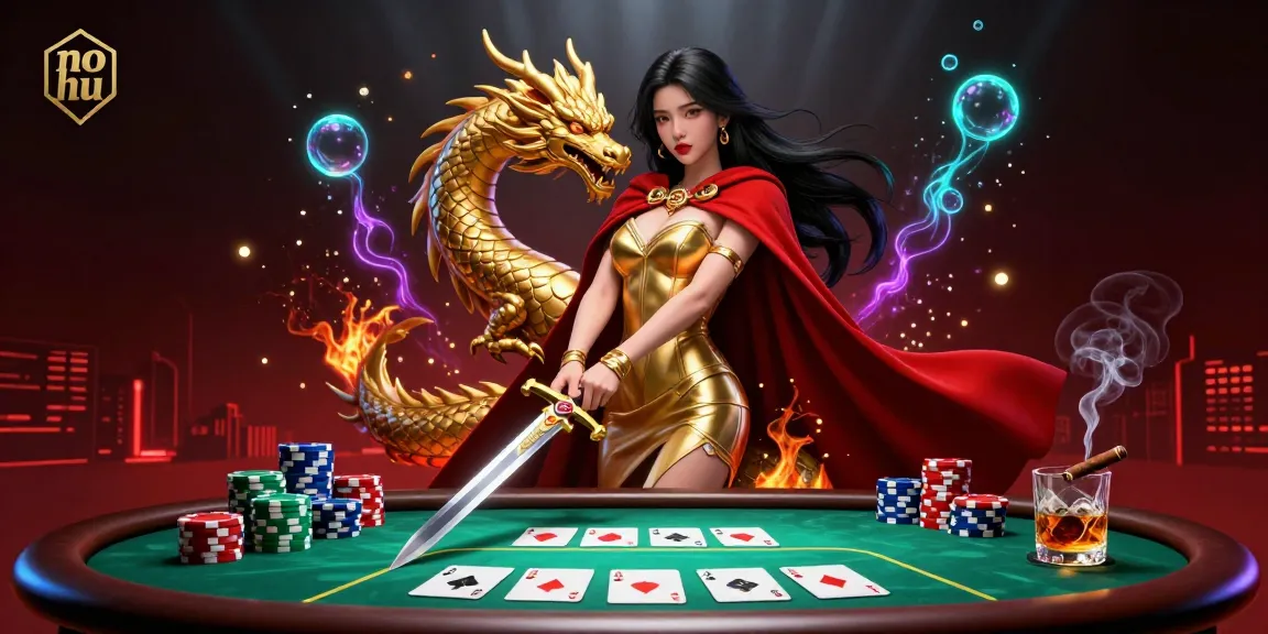 Experience the excitement of no hu in a vibrant 3D casino scene featuring a warrior queen and golden dragon.