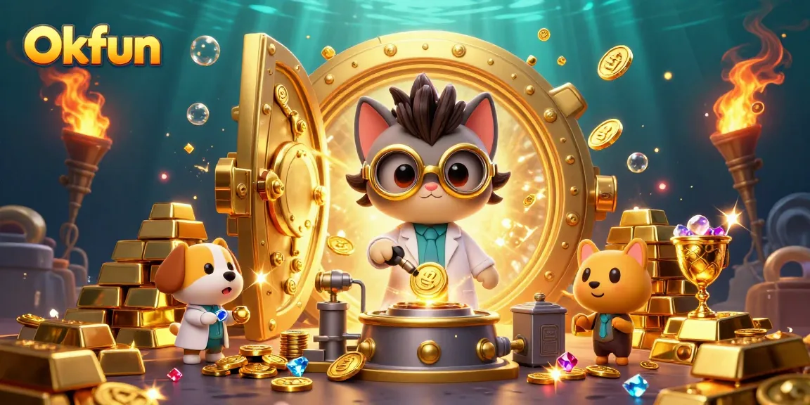 Okfun offers thrilling gameplay with the mad scientist cat and loyal dog surrounded by treasures.