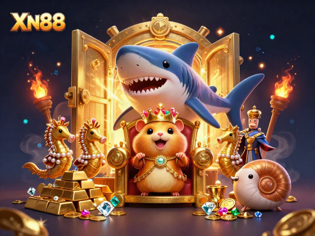 Experience the excitement of XN88 in a vibrant 3D illustration featuring a golden hamster king and treasure.