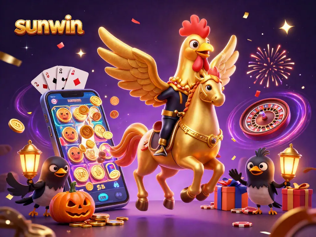 Spin vibrant slots with sunwin's golden rooster and festive casino characters