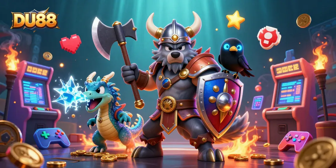 Engage with DU88 and enjoy dynamic casino action illustrated with a Viking wolf, dragon, and raven.