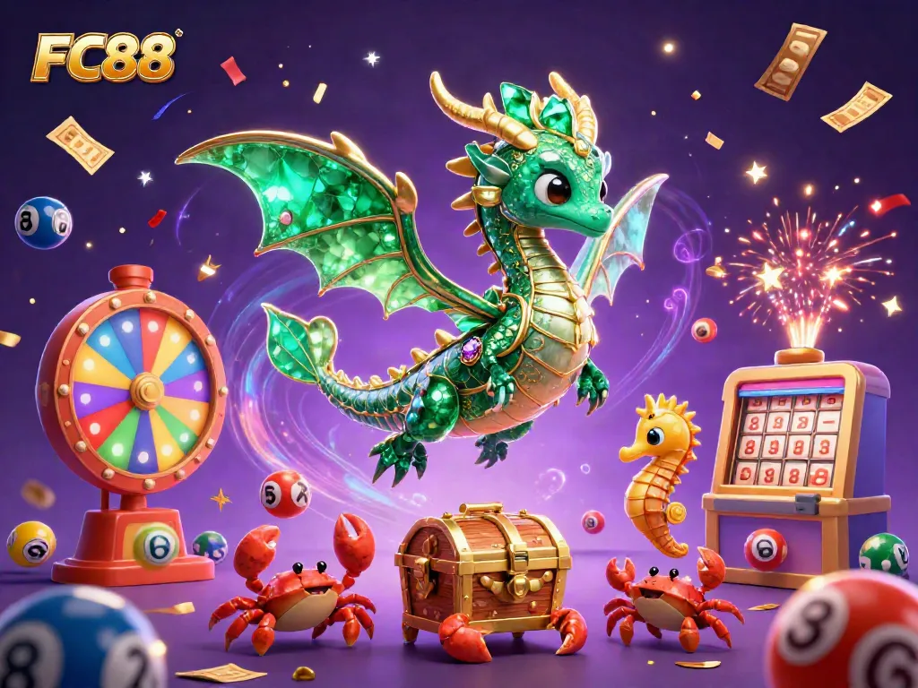Experience thrilling gameplay with FC88, featuring a majestic sea dragon and exciting lottery elements.
