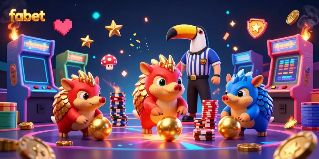 Experience the excitement of fabet with rival pangolins in a vibrant 3D casino setting.