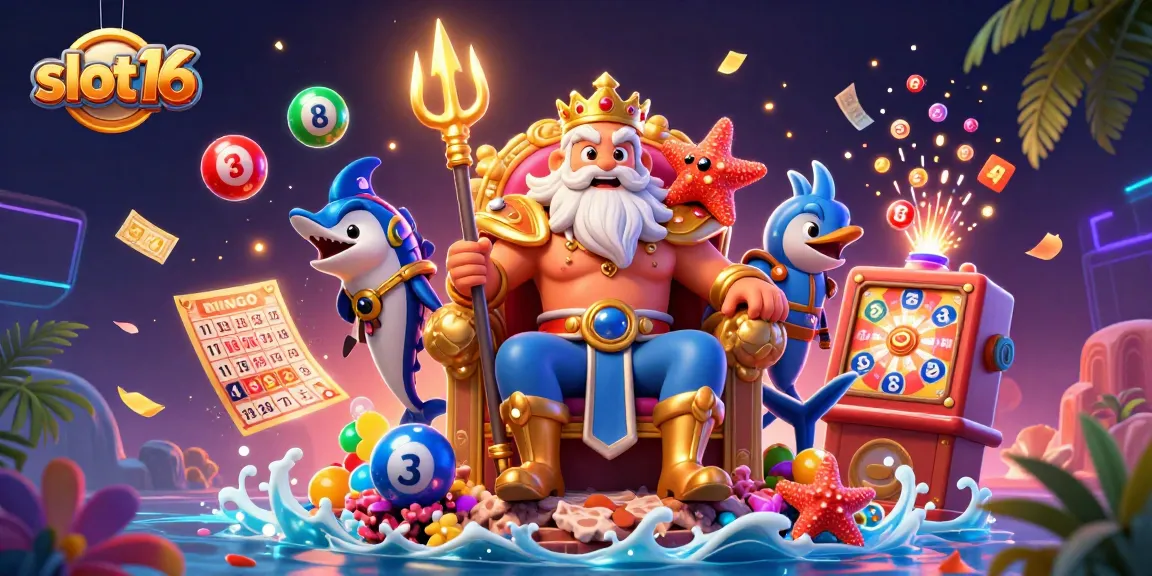 Spin vibrant slot16 games, featuring Neptune and dynamic lottery elements in an immersive scene.