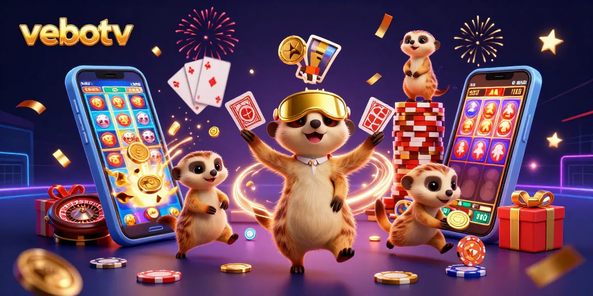 Experience vebotv's dynamic casino atmosphere with meerkats engaging in thrilling gaming adventures.