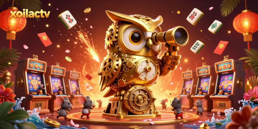 Xoilactv showcases a dynamic 3D casino scene with captivating characters and gaming elements.