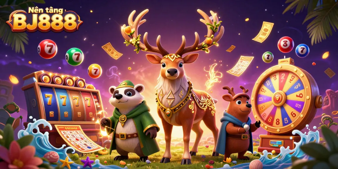 Nền tảng BJ888 brings excitement with vibrant slot reels and dynamic lottery elements, showcasing thrilling gameplay.