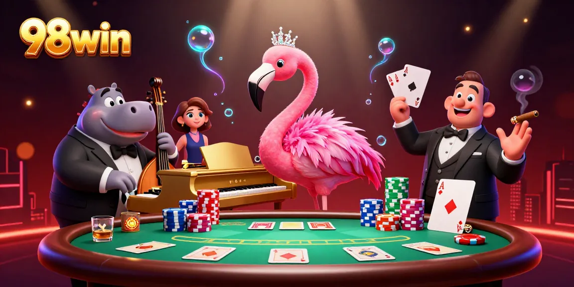 Experience thrilling gameplay at 98win with vibrant casino scenes and lively characters.