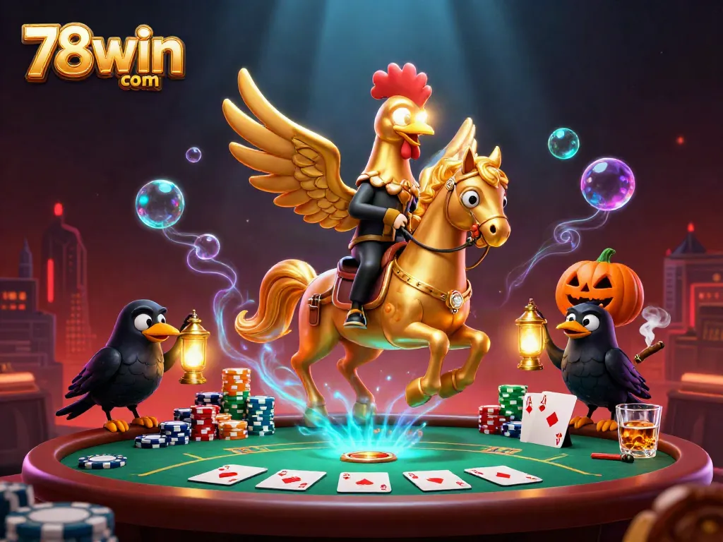 Engage with thrilling games at 78win com, featuring a dynamic casino scene with characters and poker elements.