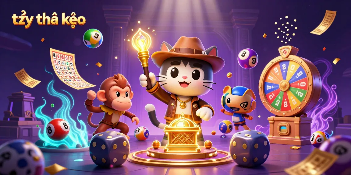 Experience the excitement with tỷ lệ kèo as festive lottery balls bounce around in a dynamic casino scene