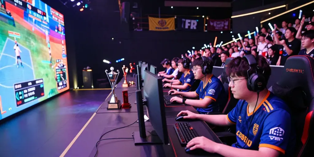 Tisu4d dalam pertandingan esports dengan gamer kompetitif dan suasana arena yang meriah.