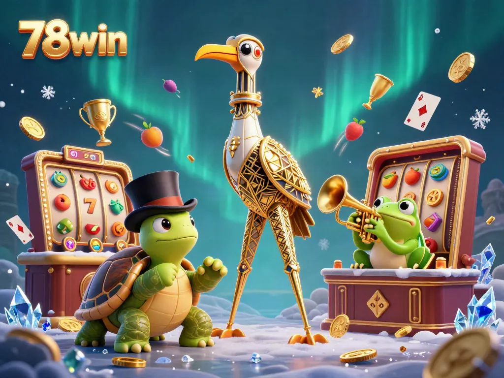 Engage with the vibrant 78win casino world in an ultra-detailed 3D scene of flapper characters and dynamic slots.