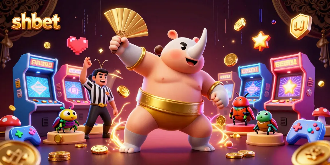 Experience thrilling wins at shbet, featuring a dynamic scene of a sumo champion beetle and vibrant casino elements.