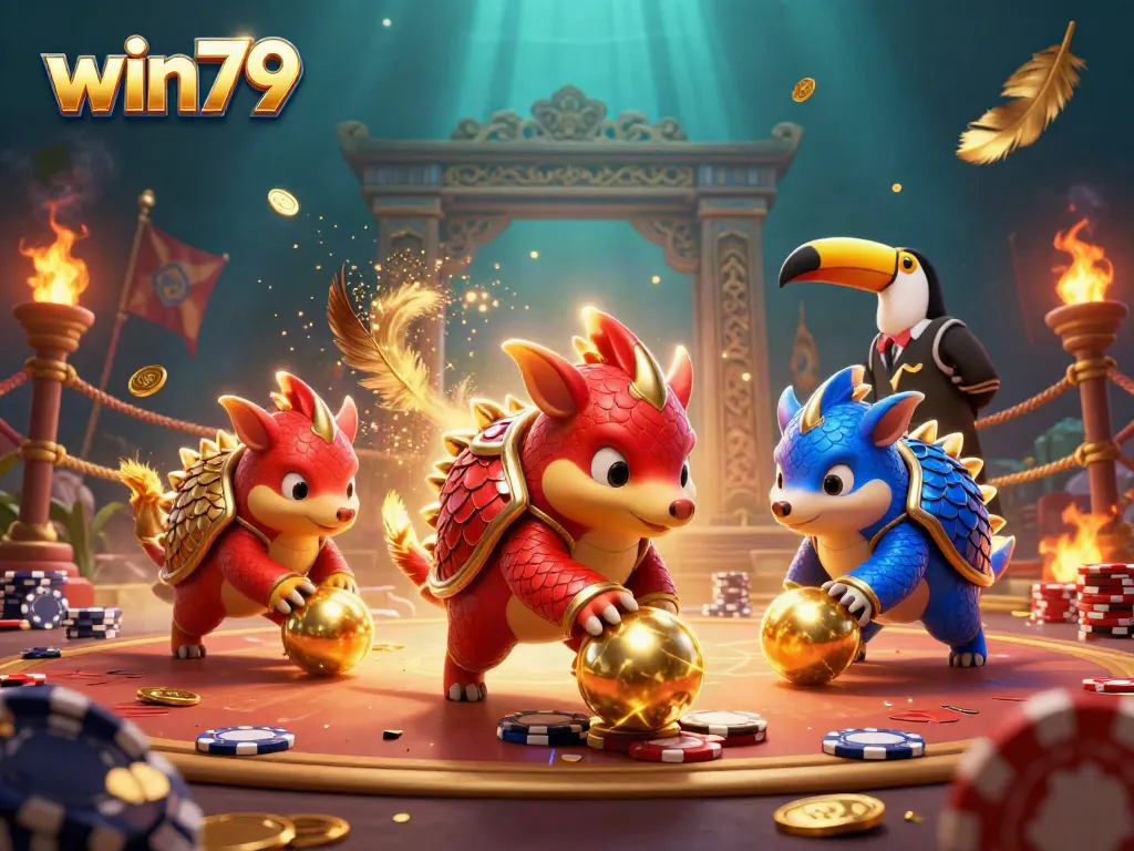 Join the fun with win79 as rival pangolins battle through stacks of poker chips in a dynamic casino arena.