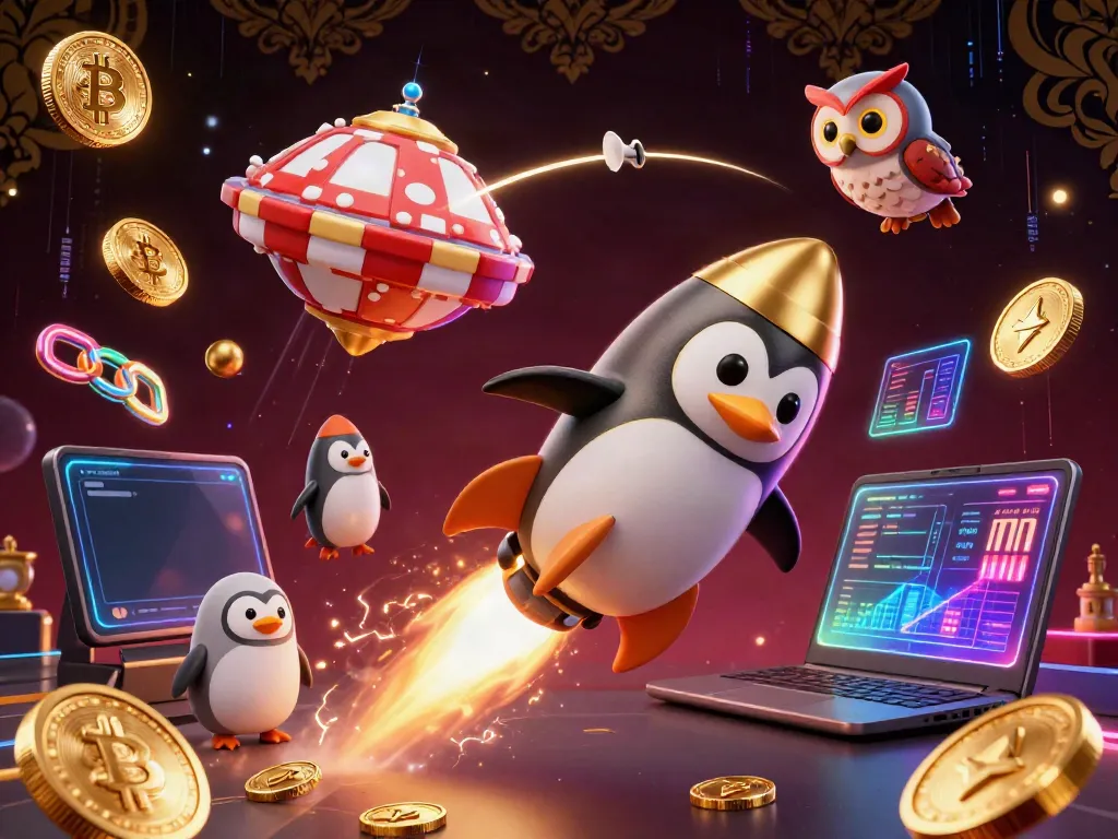 Experience the thrill of playing at 789club-88 with a dynamic rocket penguin soaring towards a glimmering casino space station.