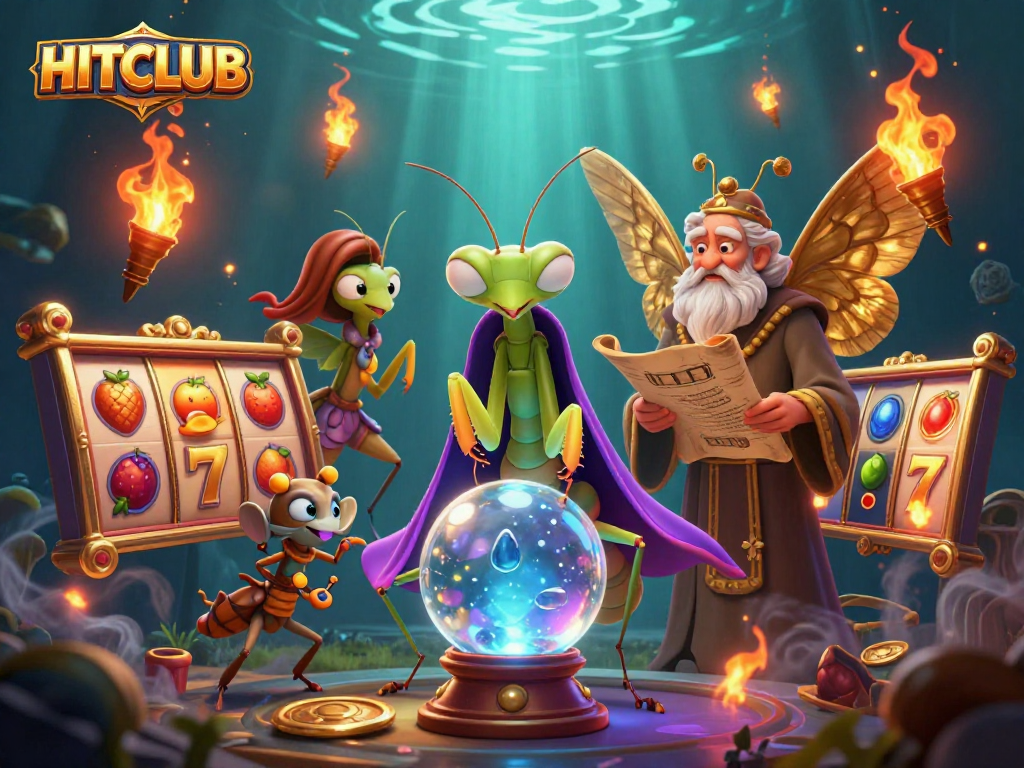 Engage with HITCLUB's thrilling slots featuring vibrant symbols and mystical characters.