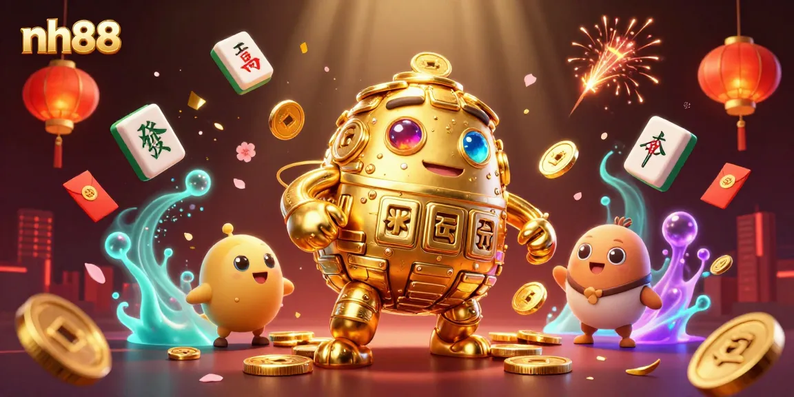 Experience thrilling gaming excitement with nh88, featuring a dynamic casino scene of gold coins and festive decorations.