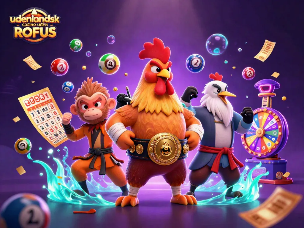 Experience gaming action at udenlandsk casino uden ROFUS with vibrant symbols and characters in a dynamic scene.
