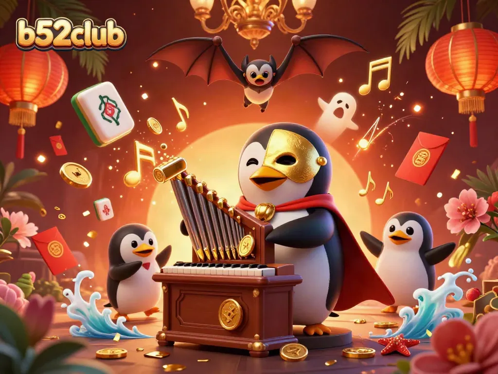 Experience winnings at b52club with a vibrant casino scene featuring whimsical characters and dynamic game elements.