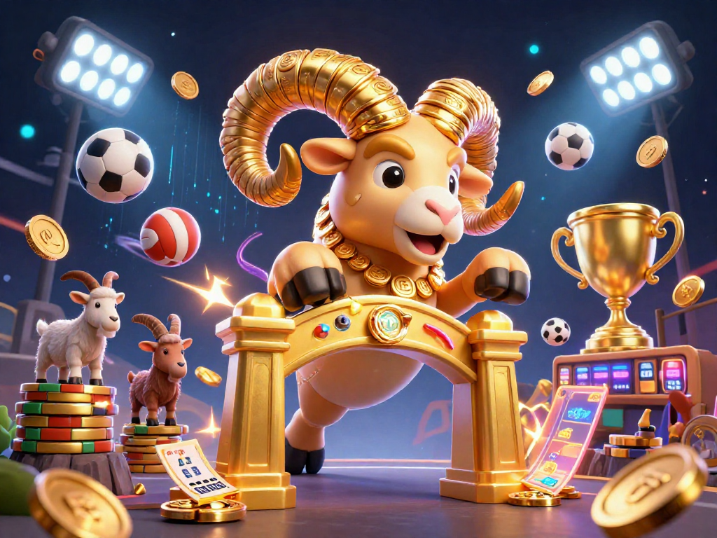 Engage in exciting sports betting action with FIVE88's dynamic casino illustration featuring golden ram and sports elements.