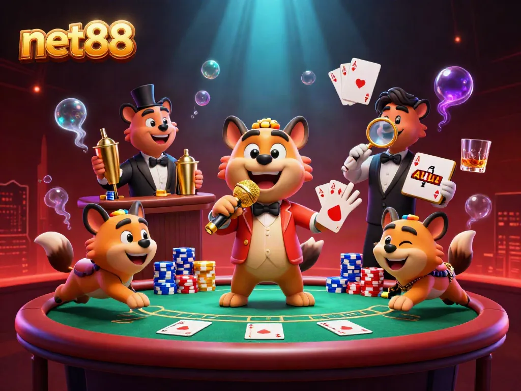 Experience the lively world of net88 as hyenas entertain at a vibrant casino, showcasing gaming fun.