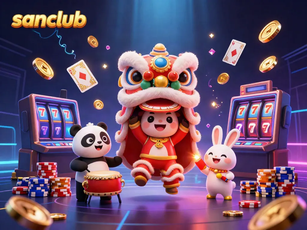 Spin to win with sanclub's colorful characters showcasing festive gaming excitement!