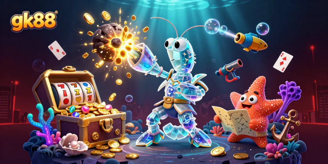 Experience winning strategies with gk88 in this vibrant online casino-themed illustration.