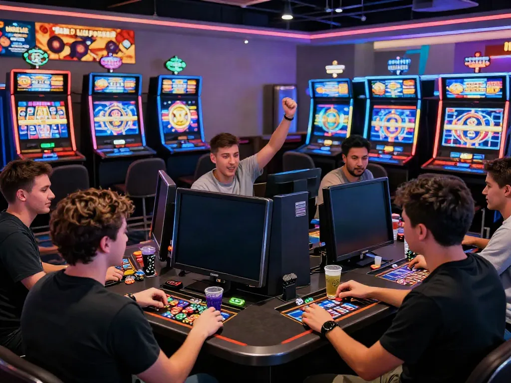 Exciting online gaming experience at DA88 with diverse players enjoying vibrant slot machines.