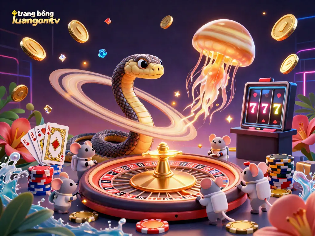 Engage with trang bóng luongsontv's vibrant gambling scene, showcasing cosmic characters in a chart-topping betting adventure.